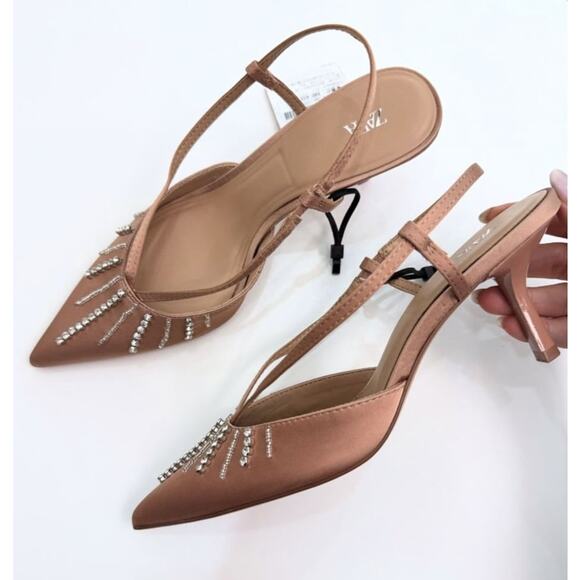 ZARA BLOGGER FAVE!!! Rhinestone Embellished Slingback Heels NWT 🤎 - Picture 12 of 16